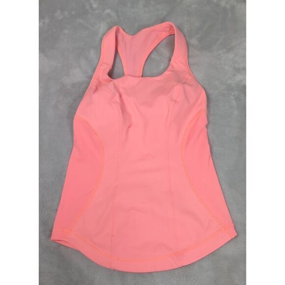 Lululemon Shirt Womens 2 Peach Scoop Neck Racerback Rear Pocket Cardio Kick Tank